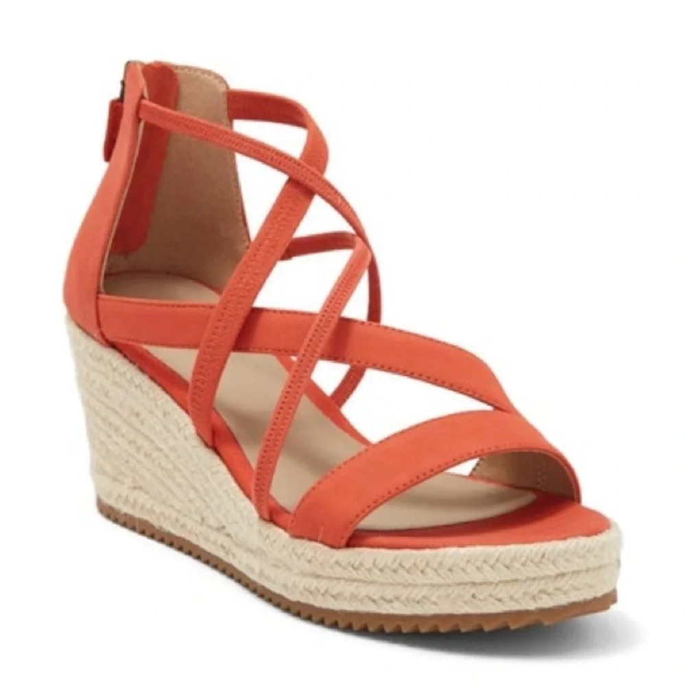 EILEEN FISHER Wanda Strappy Leather Wedges in orange size:6